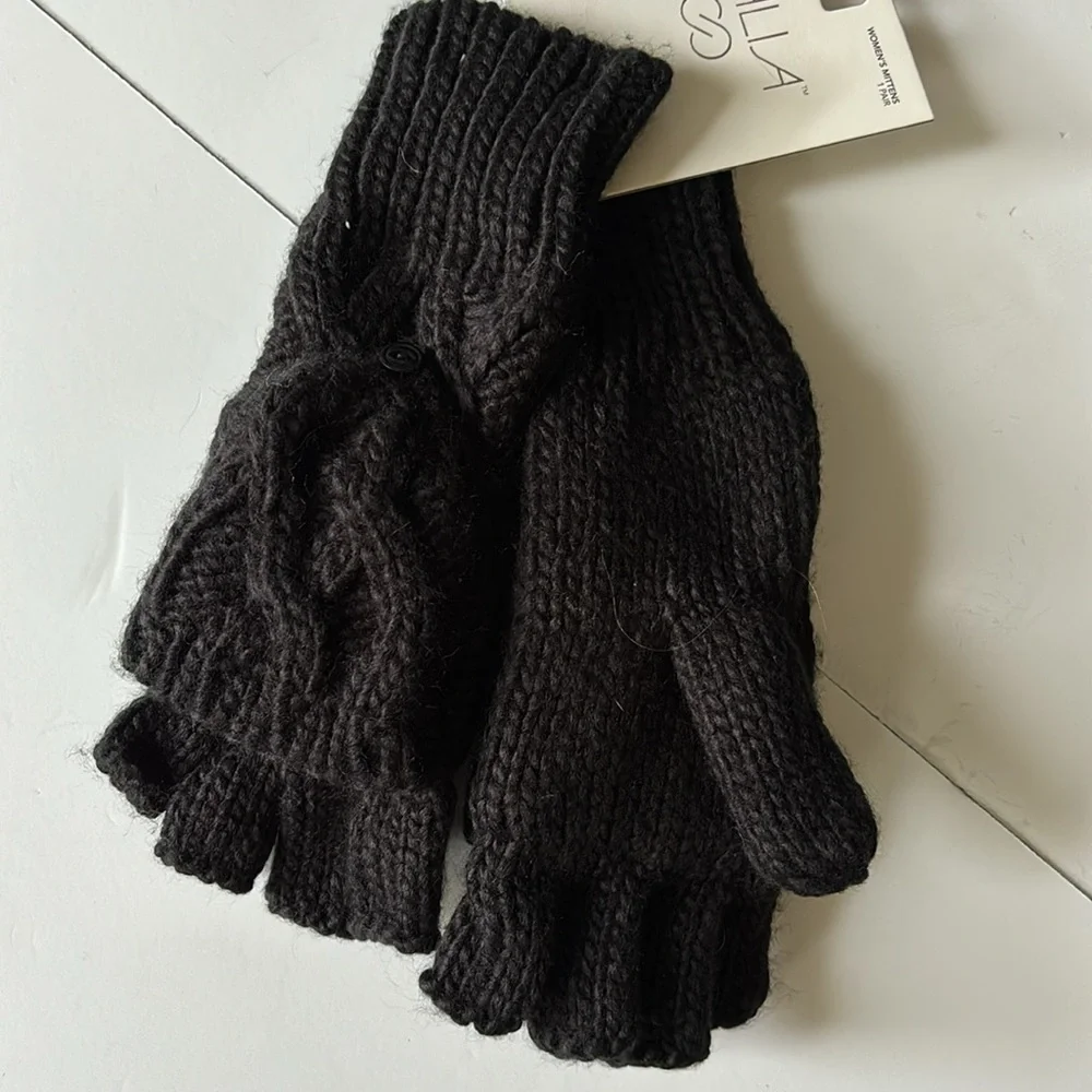 CALIA Women’s Black Cable Knit Pop Top Mittens